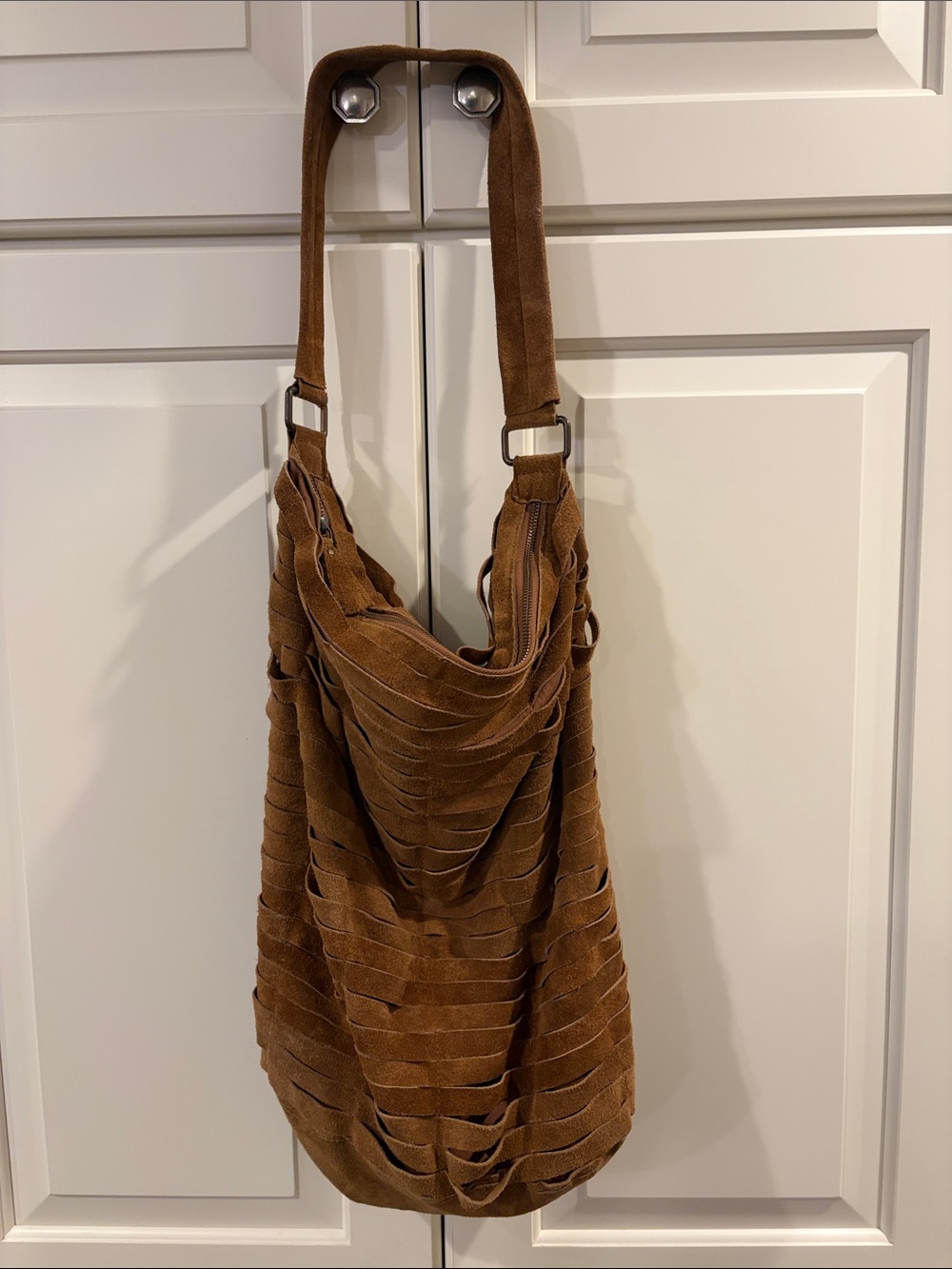 Suede Textured Hobo Shoulder Bag - Brown